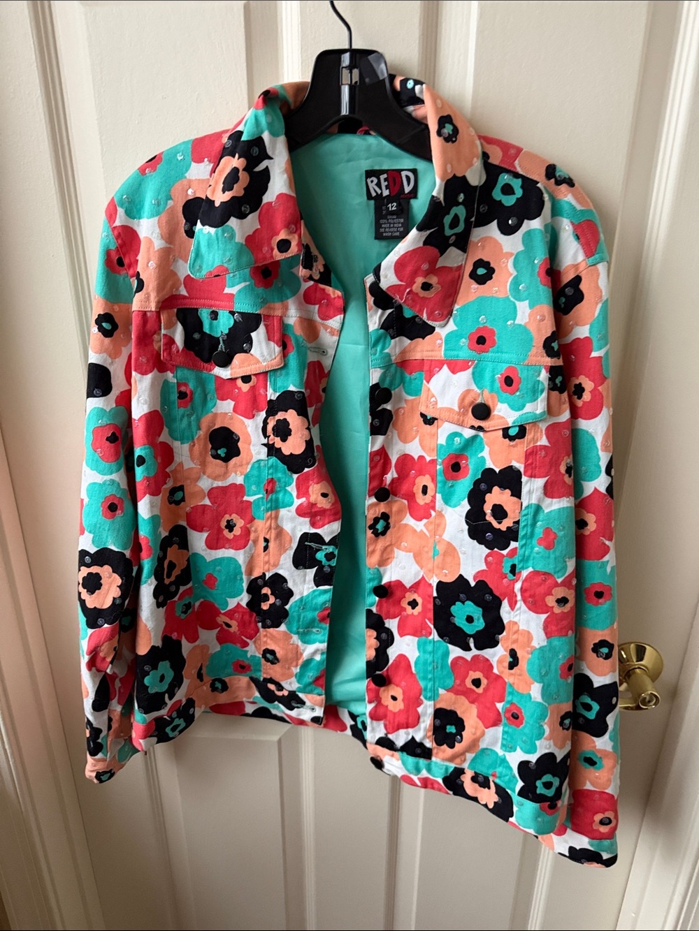 Redd Floral Print Cotton Jacket in Teal & Coral 12